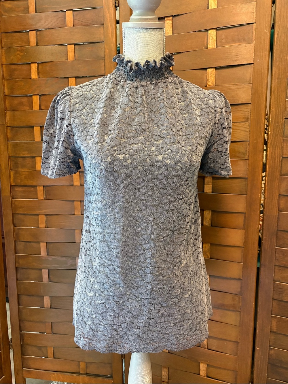 Related women’s high neck lace blouse in washed navy blue size us 4